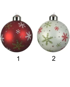 1Pz Sfera Pallina In Vetro Disponibile In Due Colori Con Decoro Fiocco Di Neve