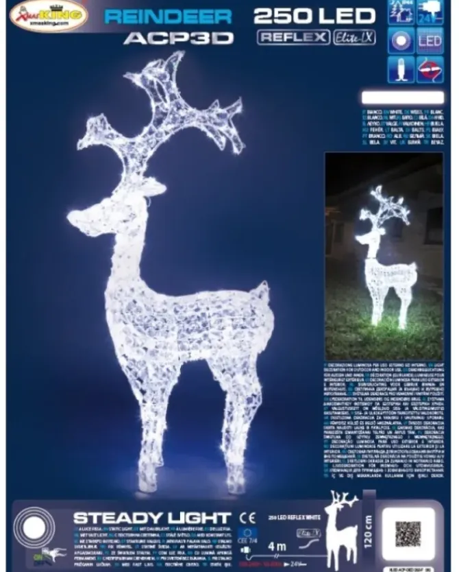 Renna Di Cristalli Acrilico 250 Led Bianco Caldo 3D