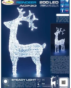 Renna Di Cristalli Acrilico 200 Led Bianco 3D