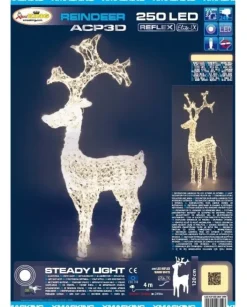 Renna Di Cristalli Acrilico 250 Led Bianco Caldo 3D