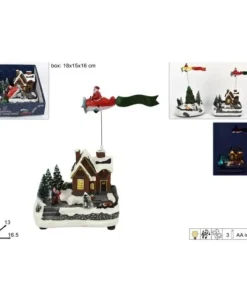 Scenario Giostrina Con Aereo Babbo Natale Con Luci E Movimenti 26X13X16.5 Cm
