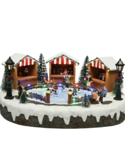 Scenario Giostrina Villaggio Di Natale Pista Di Pattinaggio Con Luci E Movimenti