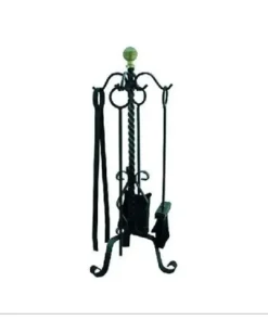 Set Di 4 Accessori Scopa Paletta Pinza Attizzatore Per Camino Con Pomello