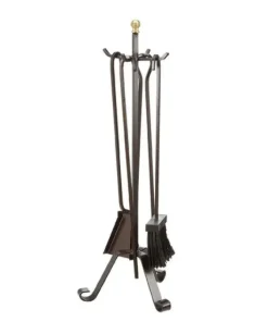 Set Di 4 Accessori Scopa Paletta Pinza Attizzatore Per Camino Con Pomello