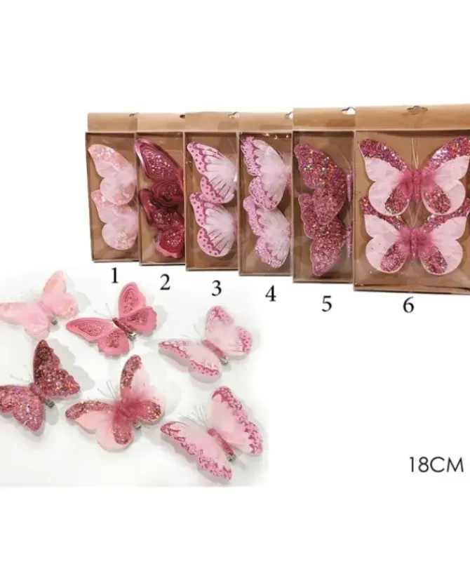Set 2 Farffalle Rosa Con Molletta Di Supporto 12 Cm In 6 Varianti