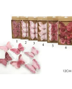 Set 3 Farffalle Rosa Con Molletta Di Supporto 12 Cm In 6 Varianti