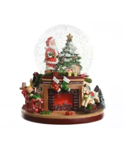 Sfera Con Babbo Natale Con Luci E Neve 19X19X22 Cm