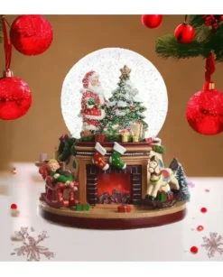 Sfera Con Babbo Natale Con Luci E Neve 19X19X22 Cm