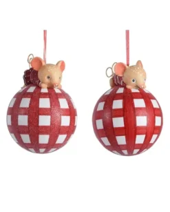 Sfera Pallina Di Vetro Con Glitter Tema Topino 8 Cm In 2 Varianti