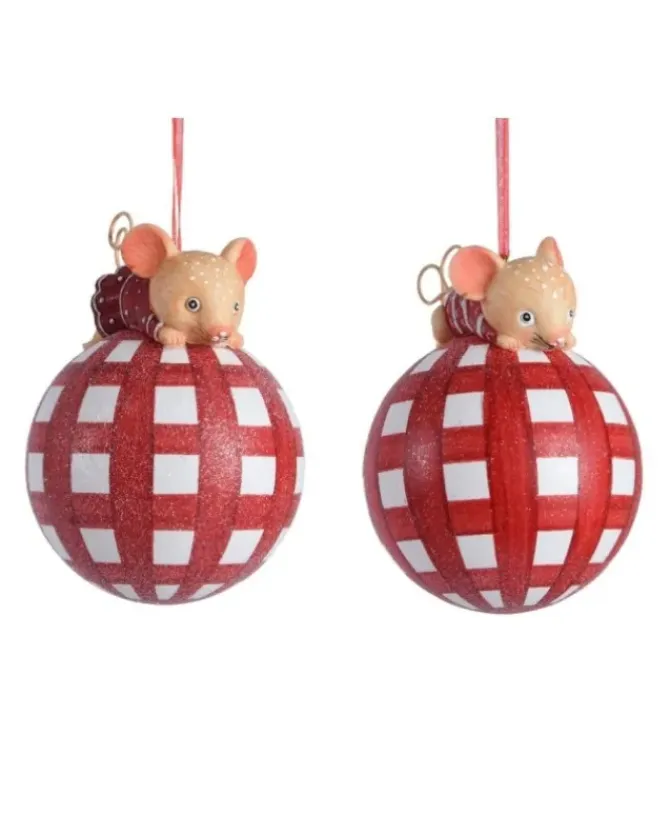Sfera Pallina Di Vetro Con Glitter Tema Topino 8 Cm In 2 Varianti