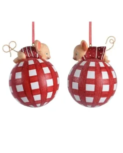 Sfera Pallina Di Vetro Con Glitter Tema Topino 8 Cm In 2 Varianti