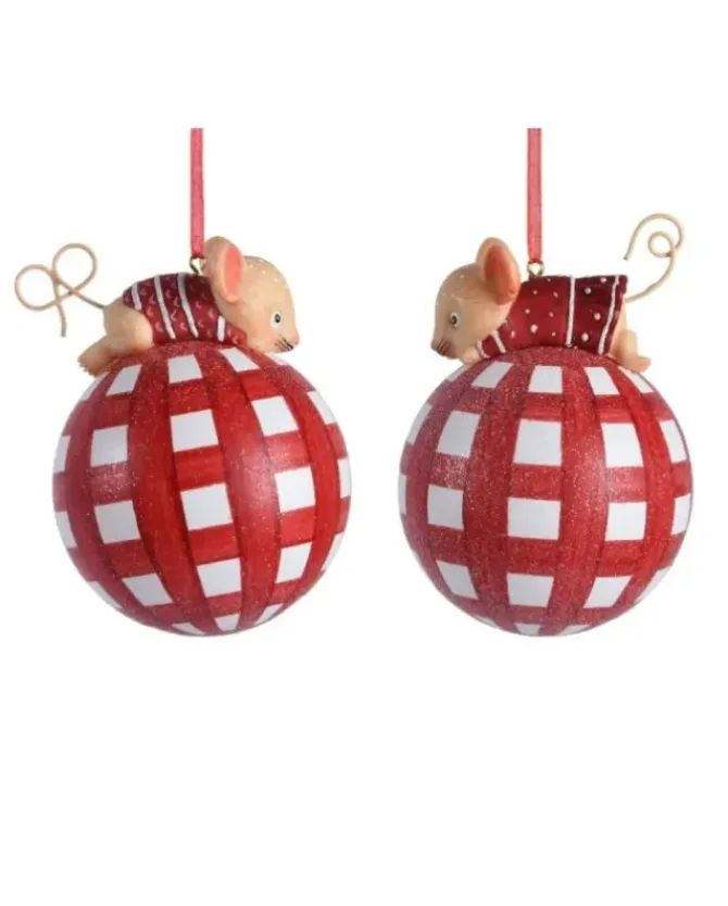 Sfera Pallina Di Vetro Con Glitter Tema Topino 8 Cm In 2 Varianti