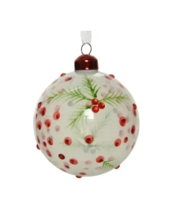 Sfera Pallina In Vetro Con Devoro Bacche 8 Cm