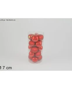 Sfere Palline Di Vetro 70Mm Rosse Lucide E Opache Per Albero Di Natale 20Pz