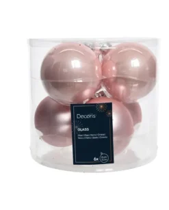 Sfere Palline Vetro Smalto, Mix Opaco D.8Cm Rosa Cipria