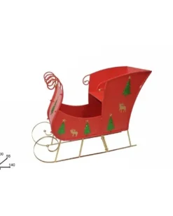 Slitta Di Babbo Natale In Metallo Rossa Con Decorazioni 140X56X100 Cm