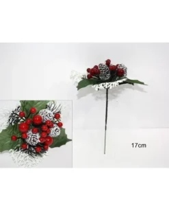 Spillone Natalizio Con Fogli E Bacche E Pigne Innevate 17 Cm