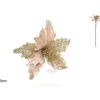 Stelo 45 Cm Con Fiore Velluto Con Foglie Glitterate Beige