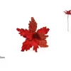 Stelo Con Fiore Velluto Con Foglie Glitterate Rosso