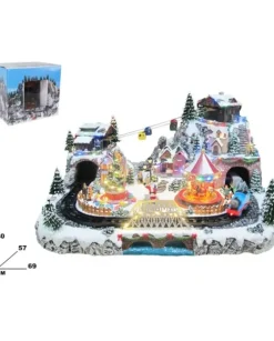 Villaggio Giostrina Di Natale Con Treno E Funivia 69X57X40 Cm